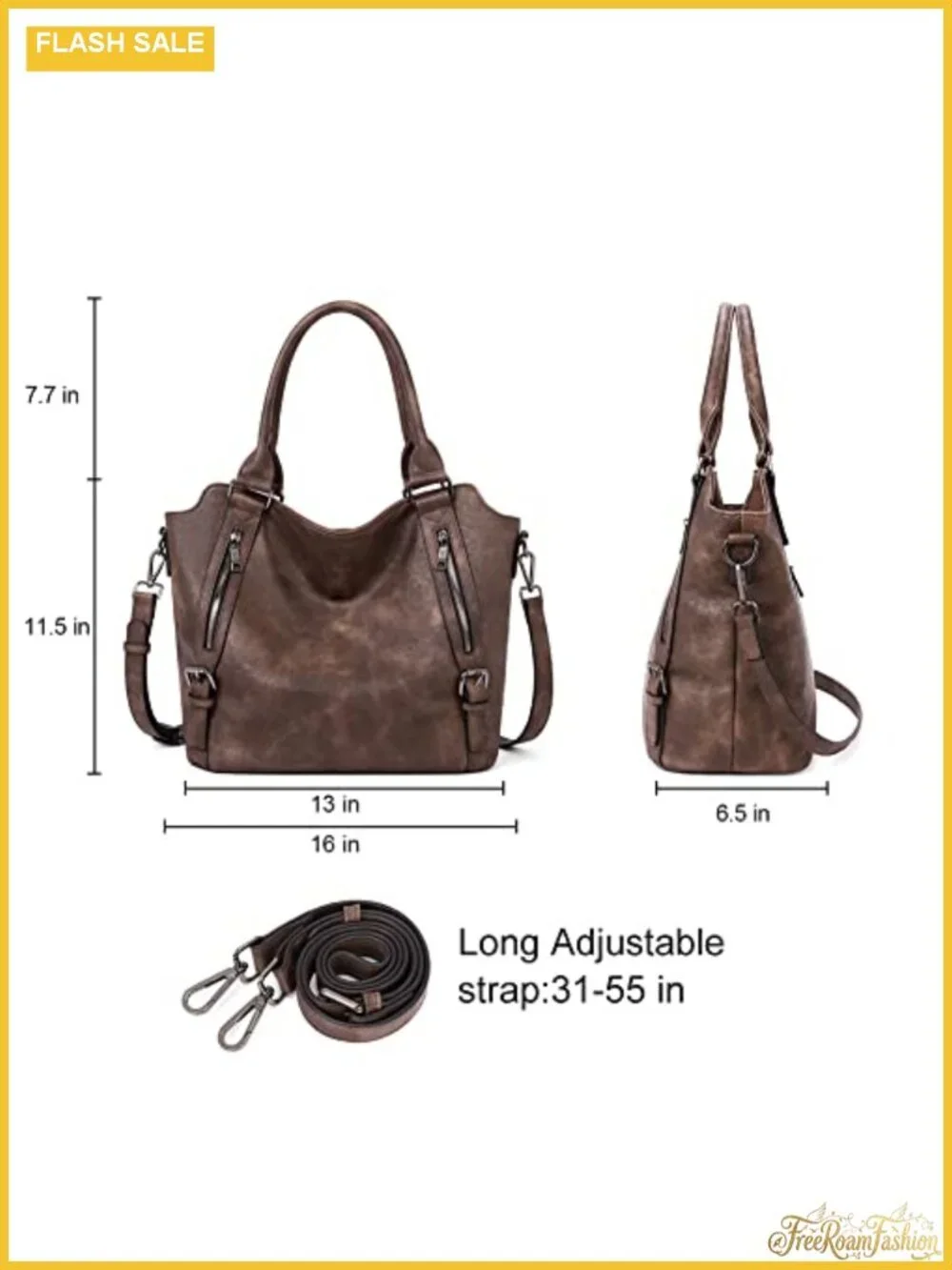 Large Hobo Handbag Vegan Leather, Multi-Pocket Shoulder Bag with Back
